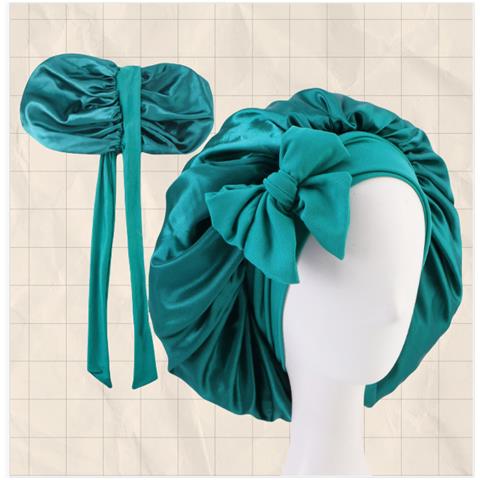 Cu""u""ffia Da Notte A Doppio Strato In Raso Con Lacci A Nastro - Foto 3