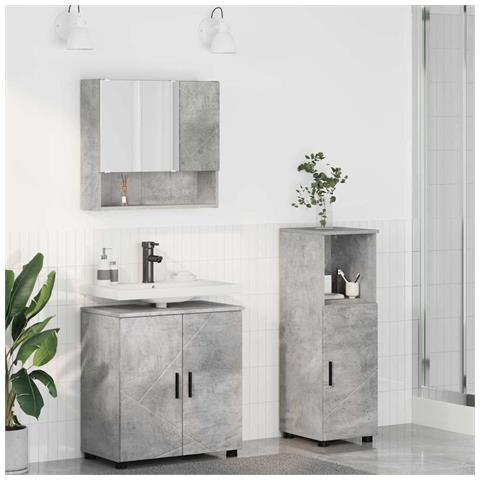 Set di mobili per il bagno con porta 3 pcs Grigio cemento - Foto 2