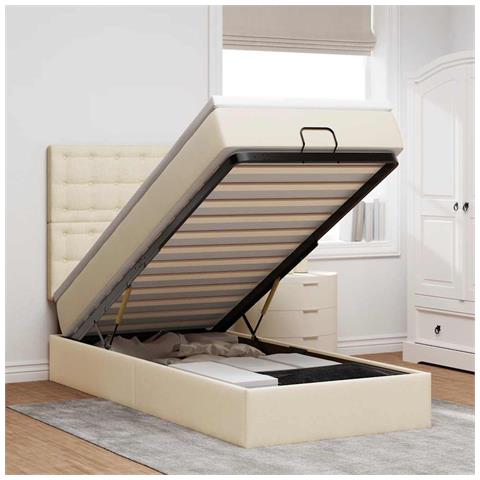 Struttura Letto Pouf con Materasso Crema 80x200 cm in Tessuto - Foto 2