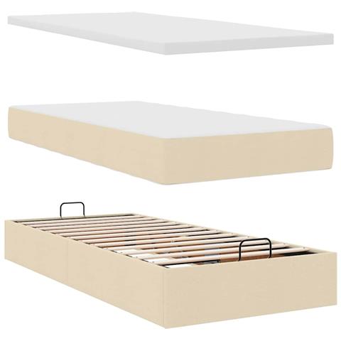 Struttura Letto Pouf con Materasso Crema 80x200 cm in Tessuto - Foto 9