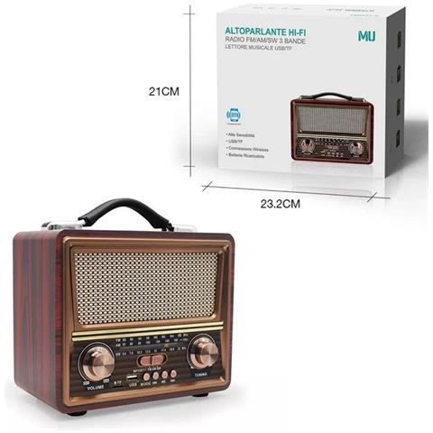 Radio Vintage Hi-fi Bluetooth Am/fm/sw Ricaricabile Lettore Mp3 Porta Usb/tf - Foto 1