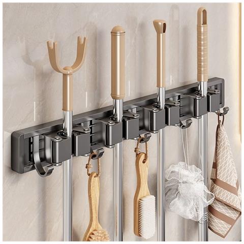 Wall-mounted Broom Holder Silver - 30cm, 2 Clips 3 Hooks, Mop And Broom Organizer - Foto 6