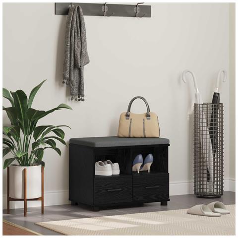 Panca per ingresso con cuscino Rovere Nero 60 x 38 x 46 cm - Foto 2