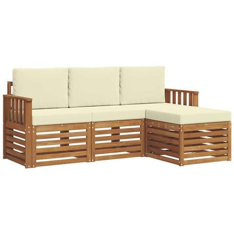 Set divani 4 pcs Naturale e Crema Legno di Acacia Massello - Foto 1