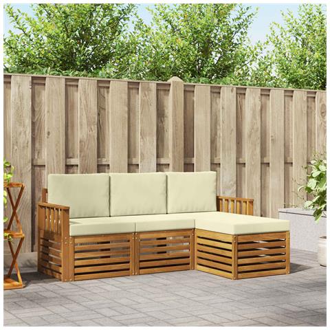 Set divani 4 pcs Naturale e Crema Legno di Acacia Massello - Foto 2