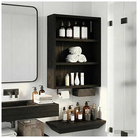 Armadio da bagno a muro Rovere Nero 40 x 10 x 50 cm - Foto 2