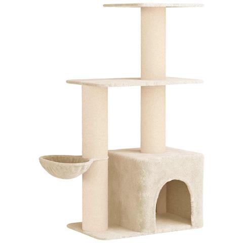 Albero per gatti con pali per graffiare in sisal Crema 133 cm - Foto 1