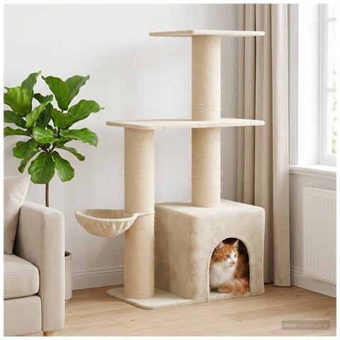 Albero per gatti con pali per graffiare in sisal Crema 133 cm - Foto 2