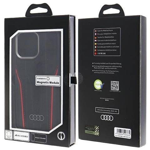 Custodia In Pelle Naturale Audi Con Magnete Magsafe Per Iphone 15 Pro Max - Colori Nero E Rosso - Foto 1