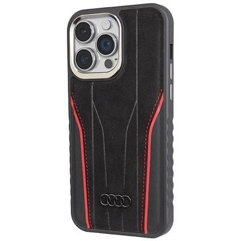 Custodia In Pelle Naturale Audi Con Magnete Magsafe Per Iphone 15 Pro Max - Colori Nero E Rosso - Foto 2