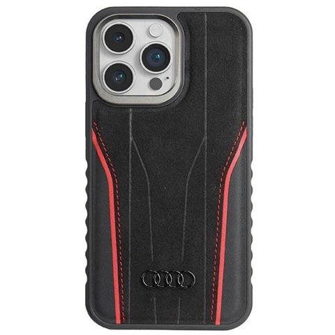 Custodia In Pelle Naturale Audi Con Magnete Magsafe Per Iphone 15 Pro Max - Colori Nero E Rosso - Foto 5