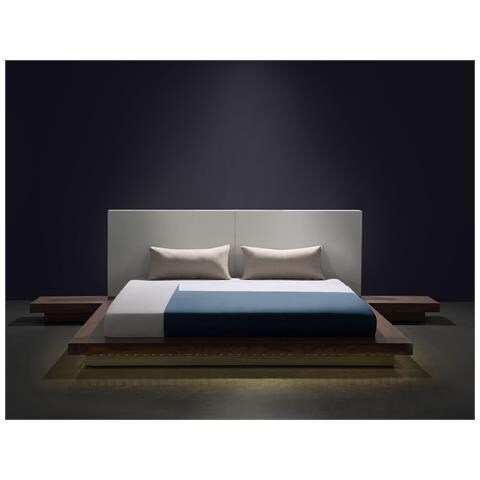 Letto Matrimoniale Con Testata In Pelle Sintetica Marrone Con Led 160 X 200 Cm Zen - Foto 11