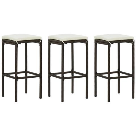 Sgabelli Da Bar Con Cuscini 3 Pz Marroni In Polyrattan - Foto 1