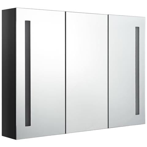Armadietto Bagno con Specchio e LED Nero Lucido 89x14x62 cm - Foto 1