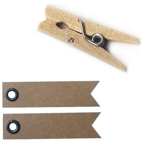 16 Mollette In Legno + 20 Etichette Kraft Con Gagliardetto - Foto 1
