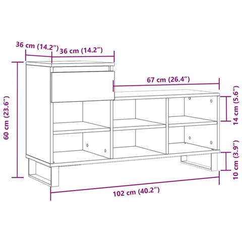 Scarpiera Grigio Sonoma 102x36x60 Cm In Legno Multistrato - Foto 2