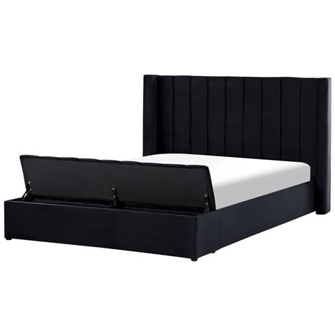 Letto Con Rete A Doghe Velluto Nero 180 X 200 Cm Noyers - Foto 1