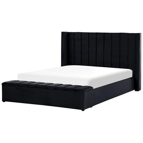Letto Con Rete A Doghe Velluto Nero 180 X 200 Cm Noyers - Foto 11