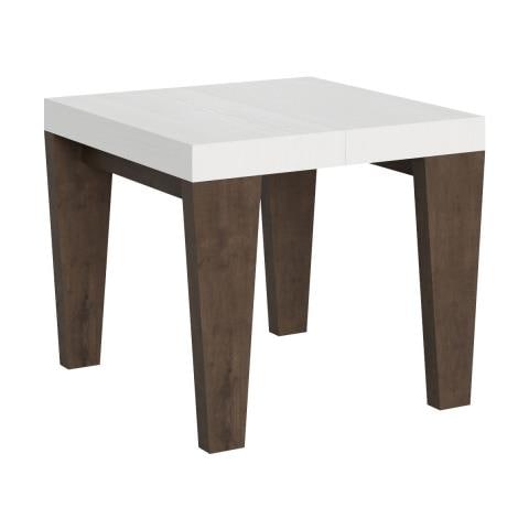 Tavolo Allungabile 90x90/246 Cm Spimbo Mix Piano Bianco Frassino - Gambe Noce - Bianco Frassino /noce - Foto 1