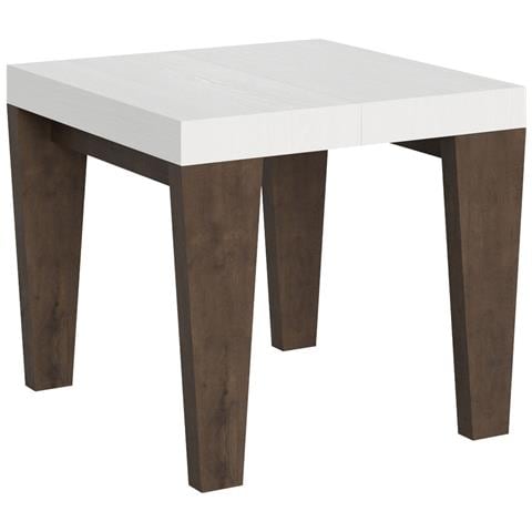 Tavolo Allungabile 90x90/246 Cm Spimbo Mix Piano Bianco Frassino - Gambe Noce - Bianco Frassino /noce - Foto 5