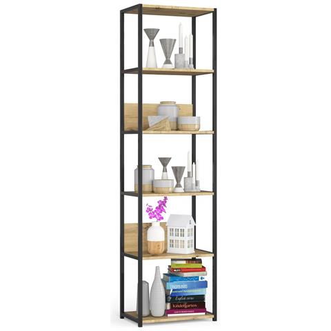 Scaffale stile loft con ripiani in legno, 6 ripiani, 50x32x192 cm, Colore Nero e Quarcia Artisan - Foto 1