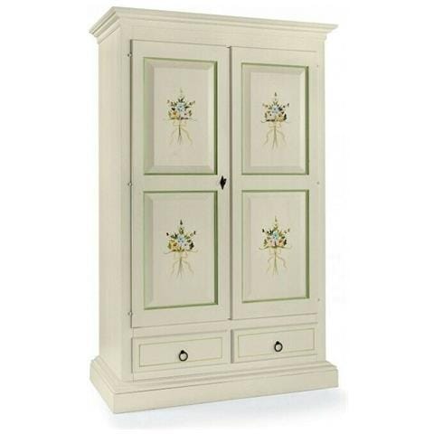 Armadio Arte Povera 2 Porte Legno Bianco Decorato 125x61x200 - Foto 1