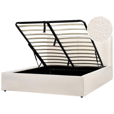 Letto Matrimoniale Bouclé Bianco Sporco Con Contenitore 160 X 200 Cm Moissac - Foto 2