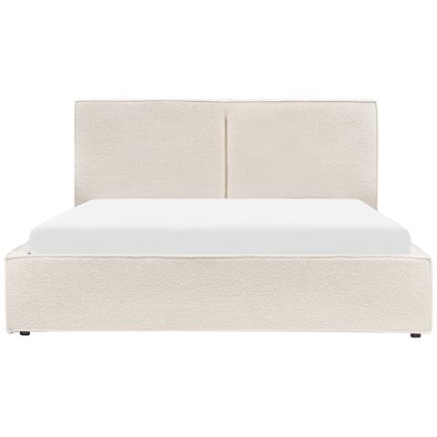 Letto Matrimoniale Bouclé Bianco Sporco Con Contenitore 160 X 200 Cm Moissac - Foto 8