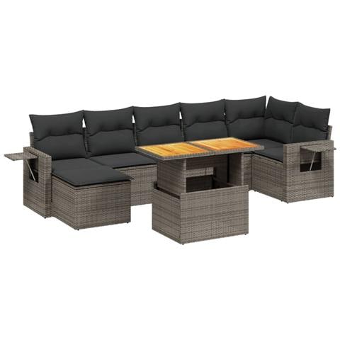Set Divano Da Giardino 8 Pz Con Cuscini Grigio In Polyrattan - Foto 2