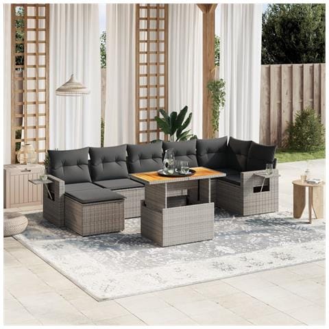 Set Divano Da Giardino 8 Pz Con Cuscini Grigio In Polyrattan - Foto 1