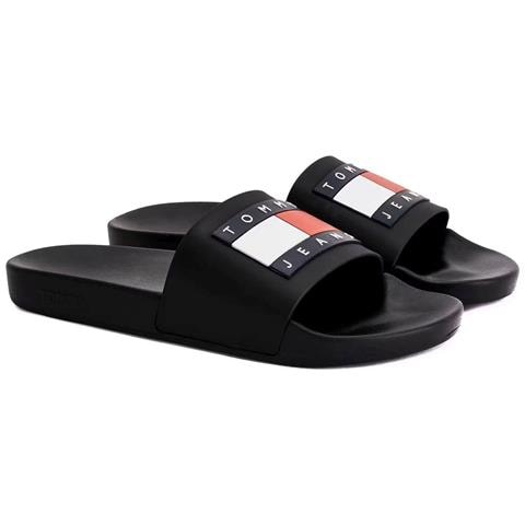Black Casual Open Pool Slide Infradito Sintetico Scarpe Uomo Nero Eu 45, Em0em01191 Bds - Foto 1