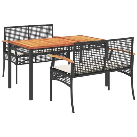 Set Da Pranzo Da Giardino 3 Pz Con Cuscini Nero In Polyrattan - Foto 2