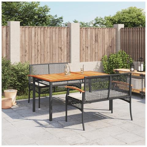 Set Da Pranzo Da Giardino 3 Pz Con Cuscini Nero In Polyrattan - Foto 1