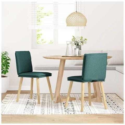 Sedie Da Pranzo 2 Pz Verde Scuro In Tessuto - Foto 2