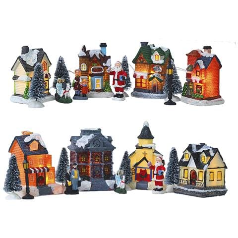 Set Pueblo Natale Casuale Con Leds 4 Costruzioni E Decorato. Dimensione Approssimativa Per Casa 6 Cm X 6 Cm X 4 Cm. - Foto 1