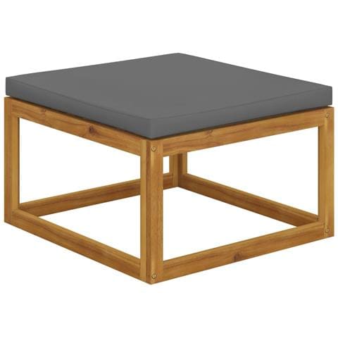 Poggiapiedi Con Cuscino Grigio Scuro In Massello D'acacia - Foto 2