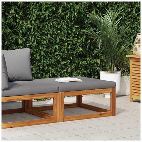 Poggiapiedi Con Cuscino Grigio Scuro In Massello D'acacia - Foto 8