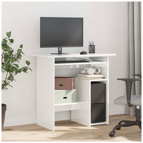 Lusso Casadino -  Scrivania Bianco Lucido 80x45x74 Cm In Legno Multistrato - Foto 2