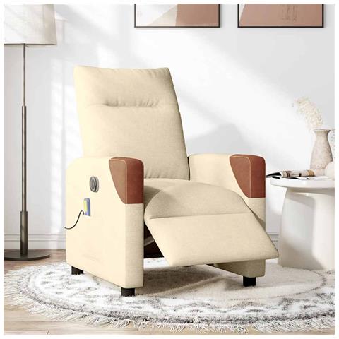 Poltrona Reclinabile Massaggiante Elettrica Crema in Tessuto - Foto 2