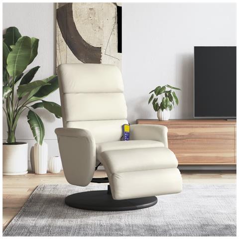 Poltrona Reclinabile Massaggio con Poggiapiedi Crema Similpelle - Foto 2