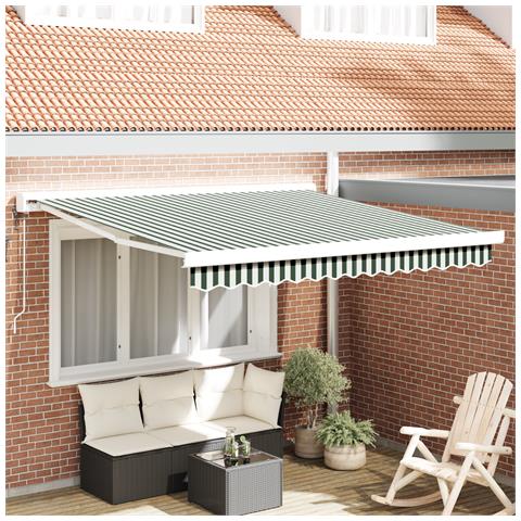 Tenda Retrattile Automatica Verde e Bianca 350x250 cm, Tessuto di ricambio per tende  per telaio 3.5x2.5 m Verde e Bianco - Foto 2