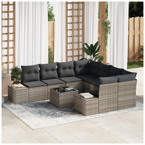 Set Divano da Giardino 9 Pezzi con Cuscini Grigio Polyrattan - Foto 2