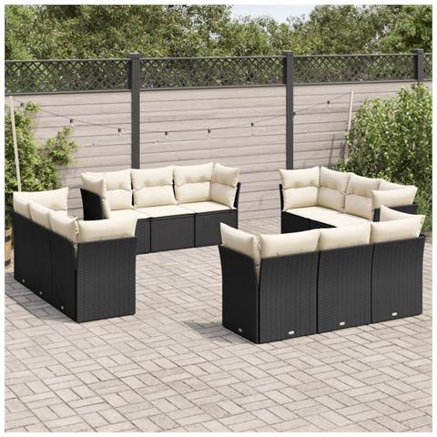 Set Divani da Giardino 12 pz con Cuscini Nero in Polyrattan - Foto 2