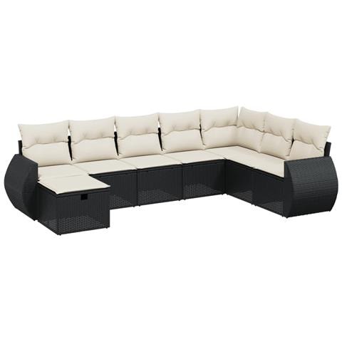 Set Divani da Giardino con Cuscini 8 pz Nero in Polyrattan - Foto 1