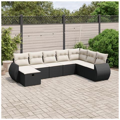 Set Divani da Giardino con Cuscini 8 pz Nero in Polyrattan - Foto 2