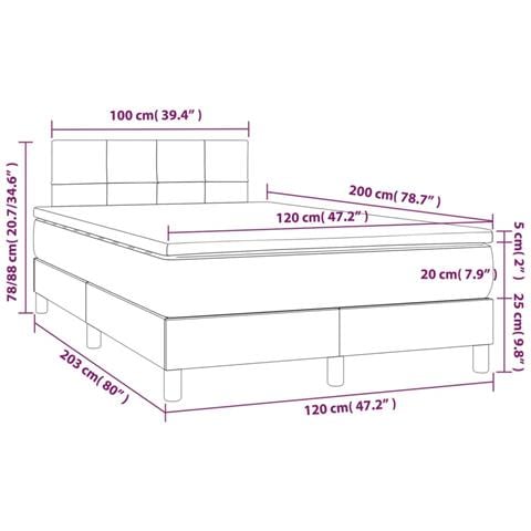 Giroletto a Molle con Materasso Grigio Chiaro 120x200cm Tessuto - Foto 7