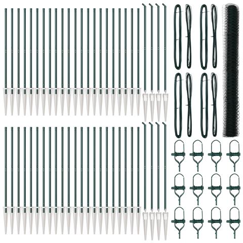 Recinzione Esagonale  Verde 1.5x100 m Acciaio, Pali per Recinzione  con Punta 13 pz Ø32 mm 170 cm Acciaio Zincato - Foto 1