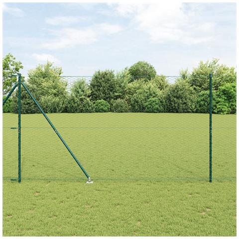 Recinzione Esagonale  Verde 1.5x100 m Acciaio, Pali per Recinzione  con Punta 13 pz Ø32 mm 170 cm Acciaio Zincato - Foto 2