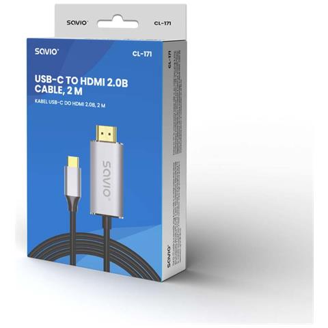 USB-C to HDMI 2.0B cable 2m silver / black gold tips CL-171 cavo HDMI USB C HDMI tipo A (Standard) Nero - Foto 2