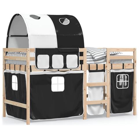 Letto a Soppalco con Tunnel Bambini Bianco e Nero 90x190cm Pino - Foto 1